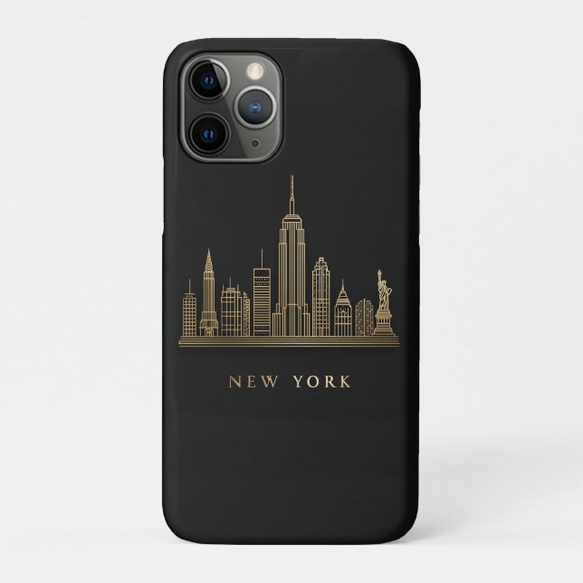 Capa Para iPhone 11 Pro Arte de Linha Dourada do Skyline Nova Iorque (Verso)