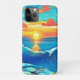 Capa Para iPhone 11 Pro Arte de Onda do Pôr do Sol no Oceano