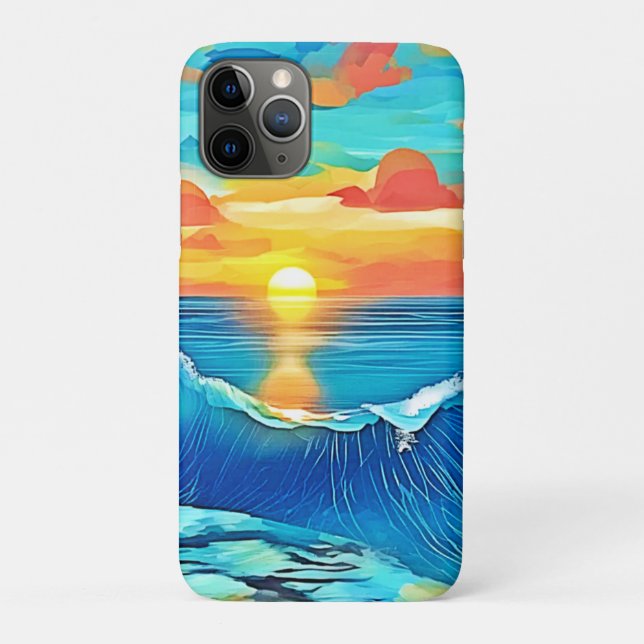 Capa Para iPhone 11 Pro Arte de Ondas Sunset Ocean (Verso)