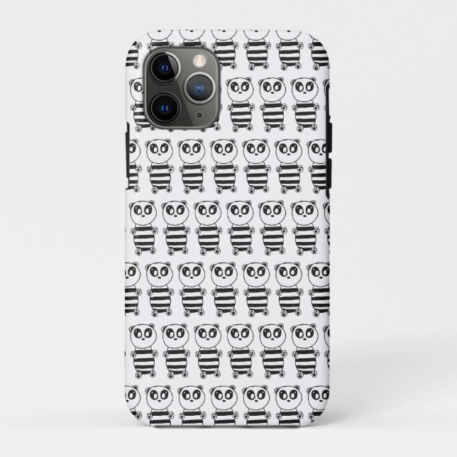 Capa Para iPhone 11 Pro Arte de Panda Preto e Branco Divertida (Verso)
