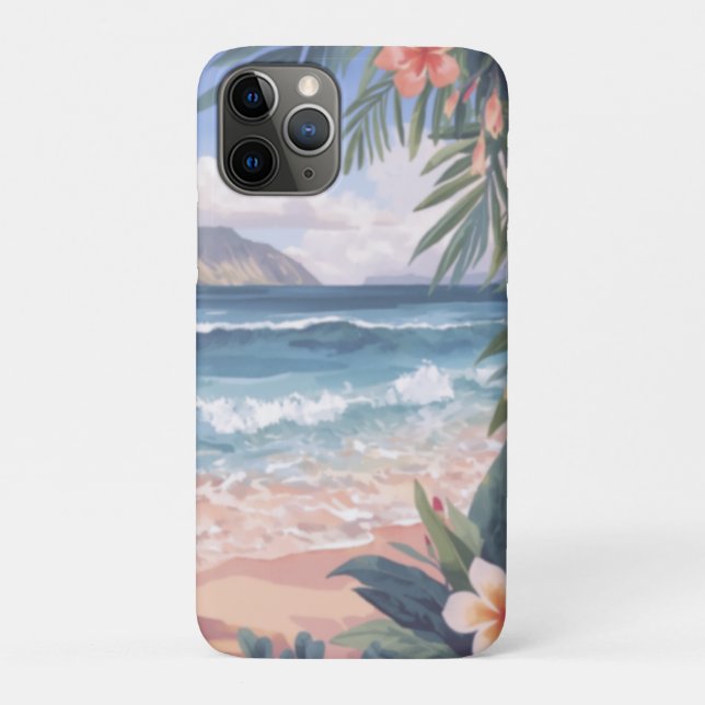 Capa Para iPhone 11 Pro Arte de Praia Flores Havaí (Verso)