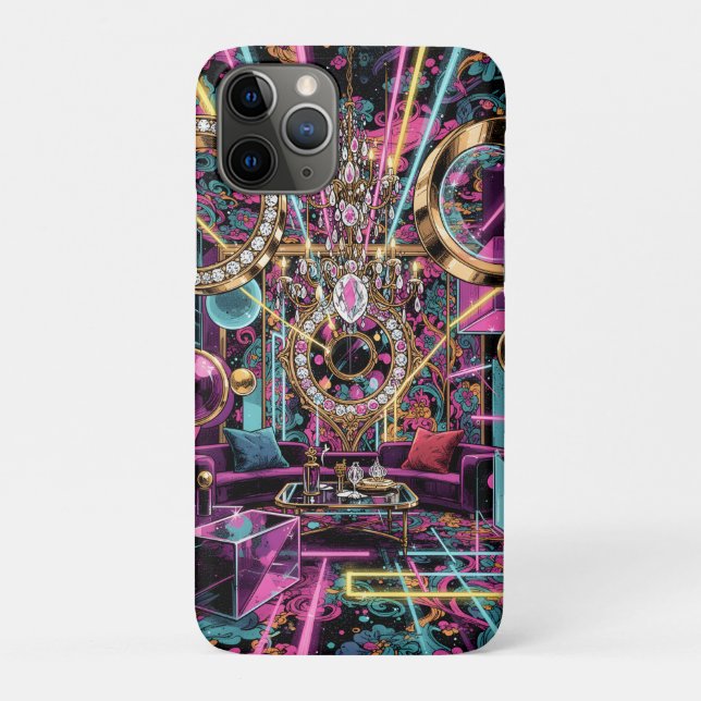Capa Para iPhone 11 Pro Arte de Sala de Luxo Psicodélica Neon (Verso)