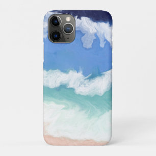Capa Para iPhone 11 Pro Arte Digital das Ondas do Oceano Azul e Teal
