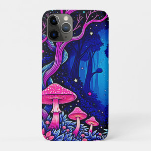 Capa Para iPhone 11 Pro Arte Floresta de Cogumelo Rosa Neon
