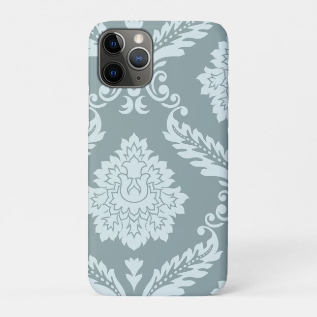 Capa Para iPhone 11 Pro Arte Rococó em Damask I Azul Ovo de Pato+Turquesa (Verso)