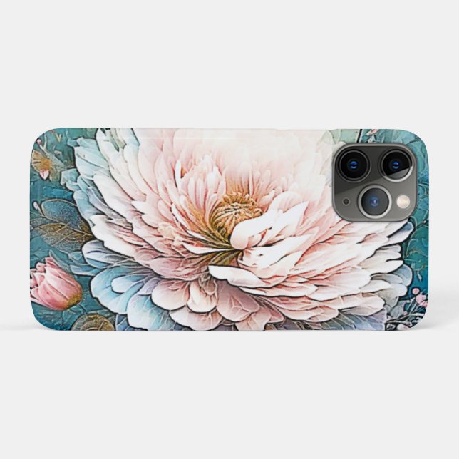 Capa Para iPhone 11 Pro Arte Teal Bloom rosa Dourada (Verso (horizontal))