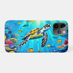 Capa Para iPhone 11 Pro Arte Vibrante de Tartaruga Marinha em Recife
