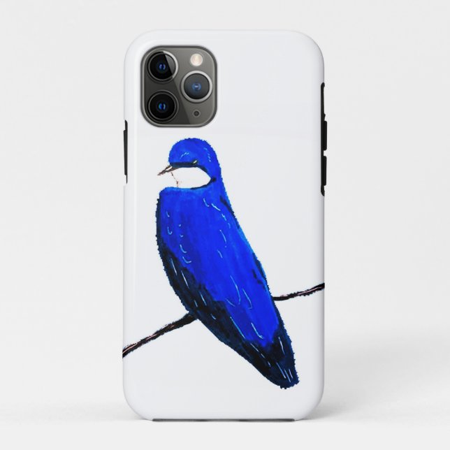 Capa Para iPhone 11 Pro Artesanato de Árvore de Aves Azuis (Verso)