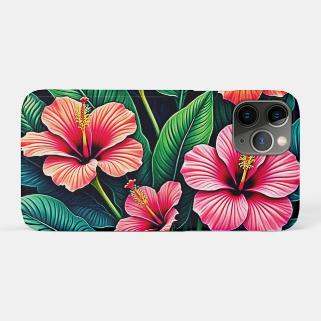 Capa Para iPhone 11 Pro Artesania de Flores de Hibisco Tropical (Verso (horizontal))