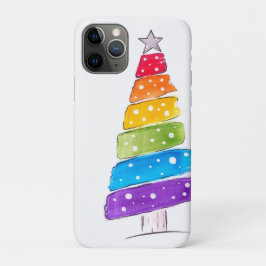 Capa Para iPhone 11 Pro Árvore de Natal Pinheiro Colorida Aquarela Moderna