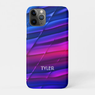 Capa Para iPhone 11 Pro Aspecto de Metal Rosa Azul, Texto Branco