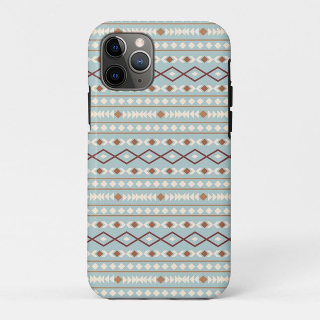 Capa Para iPhone 11 Pro Aztec Formas Rpt Padrão Rusts Cream Azul-Teal (Verso)