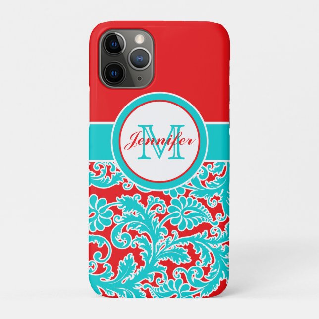 Capa Para iPhone 11 Pro Azul, Vermelho, Branco Damasco iPhone 11 (Verso)