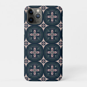 Capa Para iPhone 11 Pro azulejos geométricos florais de cores terrosas