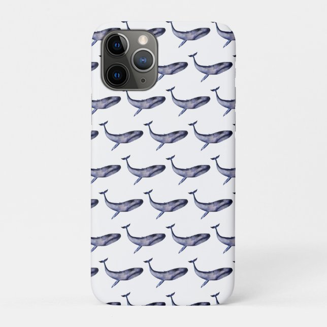 Capa Para iPhone 11 Pro Baleia Azul de Aquarela (Verso)