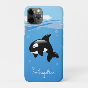 Capa Para iPhone 11 Pro Baleia de Orca-branca no oceano com nome personali