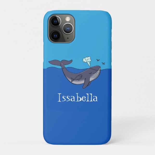 Capa Para iPhone 11 Pro Baleia e caricatura branca de vitelo (Verso)