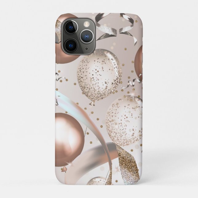 Capa Para iPhone 11 Pro Balões Rosa Dourado Rosa e Balões Glitter (Verso)
