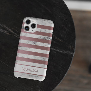 Capa Para iPhone 11 Pro Bandas Douradas de Rosa Marble Elegante com Nome