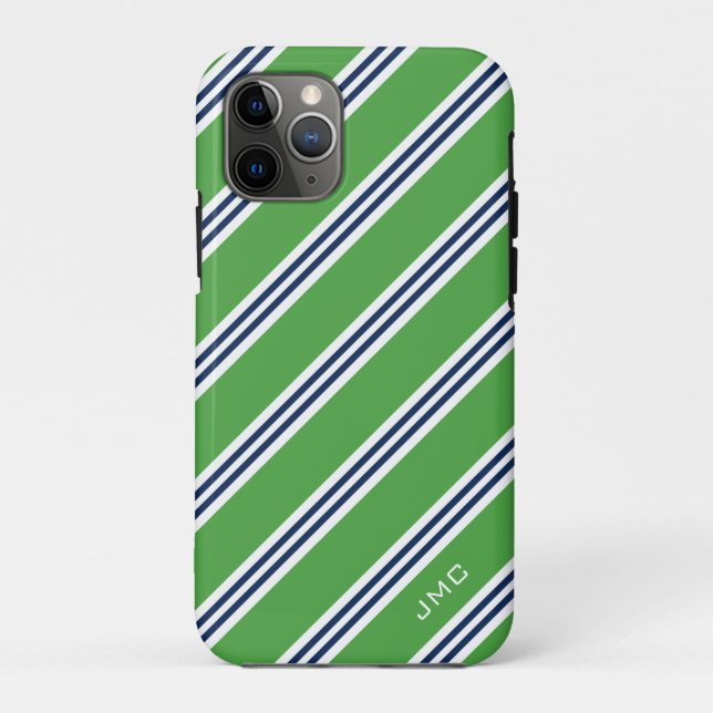 Capa Para iPhone 11 Pro Bandas verdes e azuis de pré-disquete monogramas (Verso)