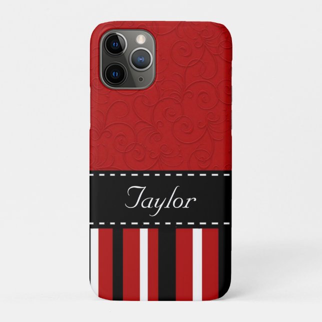 Capa Para iPhone 11 Pro Bandas Vermelhas e Pretas (Verso)
