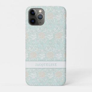 Capa Para iPhone 11 Pro Beach Seashells Cor damasco Náutica Azul Branco