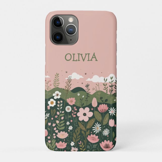 Capa Para iPhone 11 Pro Bela Cartoon Floral Personalizado (Verso)