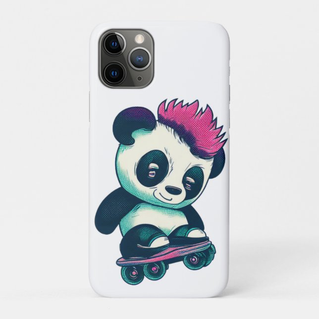 Capa Para iPhone 11 Pro Bela Panda Bela com Mohawk | Skater Panda (Verso)