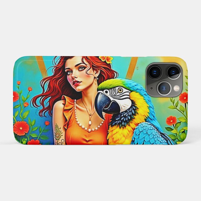 Capa Para iPhone 11 Pro Beleza tropical e Design de papagaio azul (Verso (horizontal))