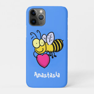 Capa Para iPhone 11 Pro Belo abelha engraçada com ilustração cardíaca