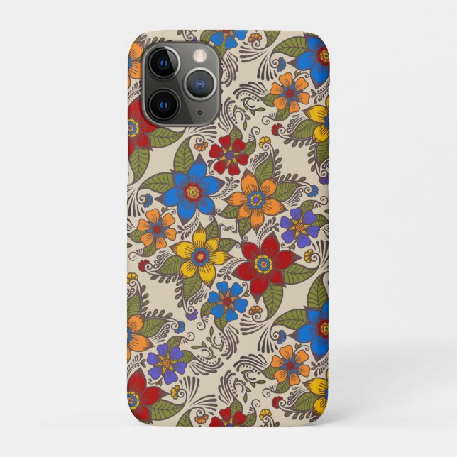 Capa Para iPhone 11 Pro Belo Design Floral de Arte Folclórica (Verso)