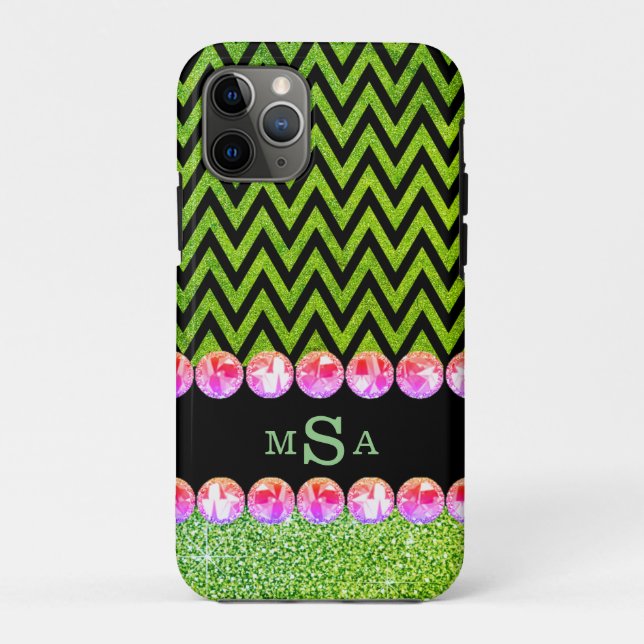 Capa Para iPhone 11 Pro Belo Elegante Glitter Glitter Verde (Verso)