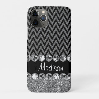Capa Para iPhone 11 Pro Belo Silver Chevron Glitter Jewels Elegante