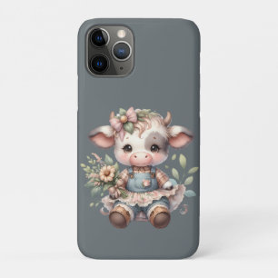 Capa Para iPhone 11 Pro Bezerro Kawaii Farmcore em Vestido Floral Vintage