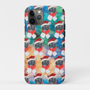 Capa Para iPhone 11 Pro Black Cat with Red Scarf Funny Christmas