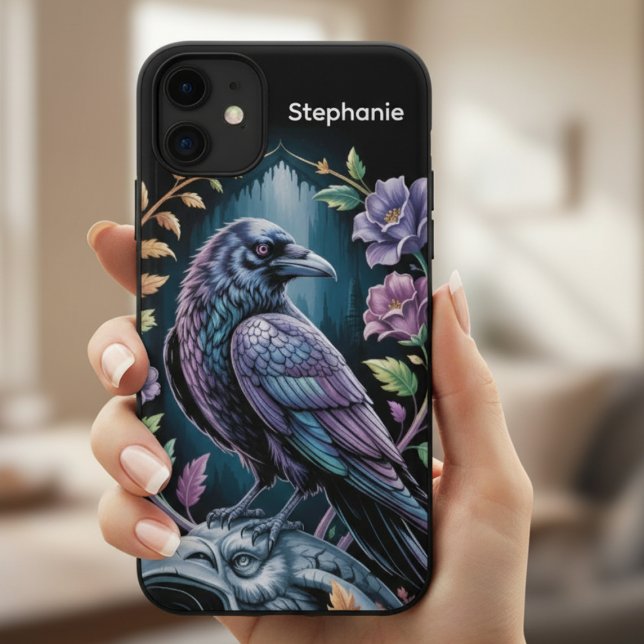 Capa Para iPhone 11 Pro Black Raven Floral (Black raven gothic iphone case)
