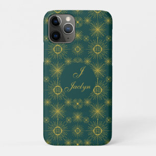 Capa Para iPhone 11 Pro Boho Celestial Sun Stars Teal Personalizado