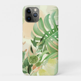 Capa Para iPhone 11 Pro Boho Tropical Aquarela Folhagem