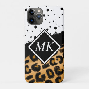 Capa Para iPhone 11 Pro Bolinhas-leopardo e brancas e pretas monogramas
