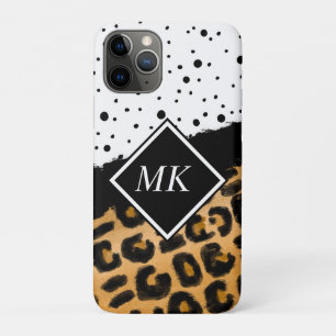 Capa Para iPhone 11 Pro Bolinhas-leopardo e brancas e pretas monogramas