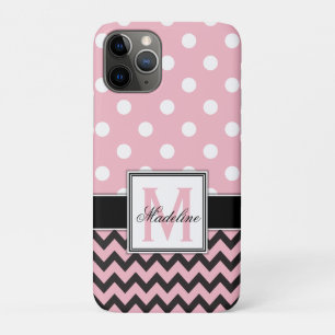 Capa Para iPhone 11 Pro Bolinhas rosa e móvel Chevron Monongram