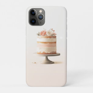Capa Para iPhone 11 Pro Bolo Floral de Pêssego Rosa Elegante Padaria Cozin