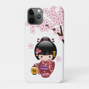 Capa Para iPhone 11 Pro Boneca Sakura Kokeshi - Garota Geisha Japonesa Bon