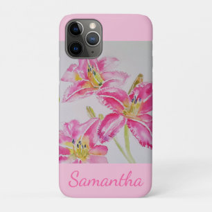 Capa Para iPhone 11 Pro Bonito Lily Em Cor-De-Água Cor Rosa Meninas Nome
