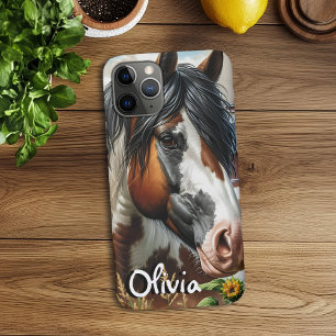 Capa Para iPhone 11 Pro Bonito Pinto Brown e Cavalo Branco na Fazenda russ
