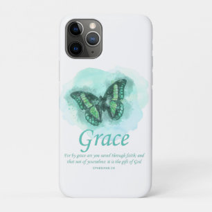 Capa Para iPhone 11 Pro Borboleta de Bíblia cristã Verse: Graça