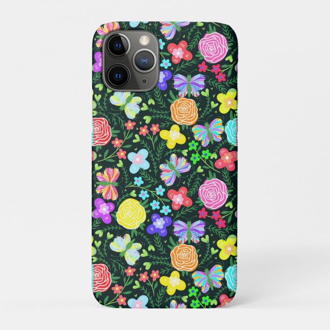 Capa Para iPhone 11 Pro Borboleta Flor Arco-Íris (Verso)