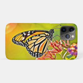 Capa Para iPhone 11 Pro Borboleta Laranja na Design do Flor Rosa