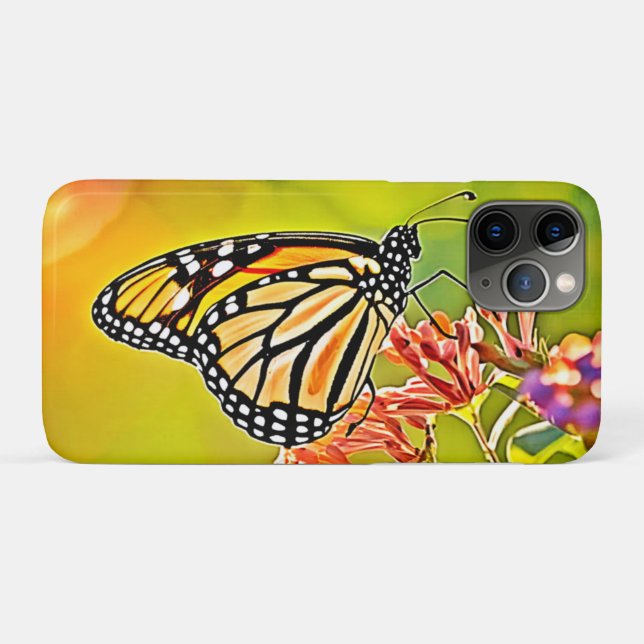 Capa Para iPhone 11 Pro Borboleta Laranja na Design do Flor Rosa (Verso (horizontal))