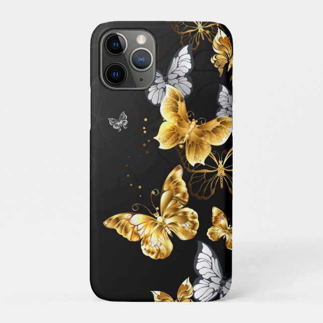 Capa Para iPhone 11 Pro Borboletas Douradas e brancas (Verso)